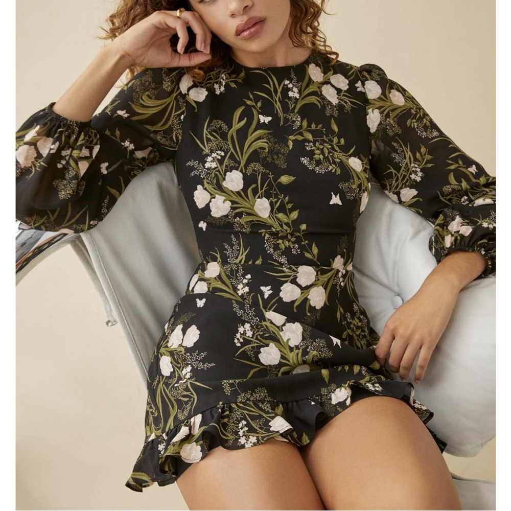 Reformation Resnick Anastasia Black Floral Mini Dress Size 6